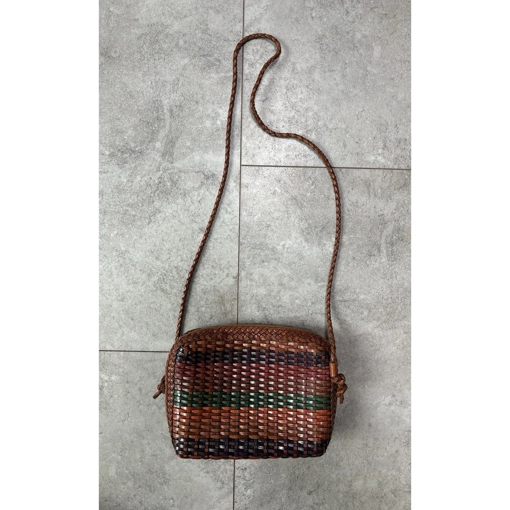 Vintage CEM Woven Leather Crossbody Purse Multicolor Boho Festival Western
